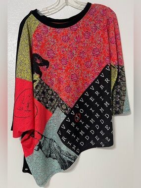Volt Design Abstract Patchwork Tunic Top Tallb Asymmetrical Artsy Boho Graphic